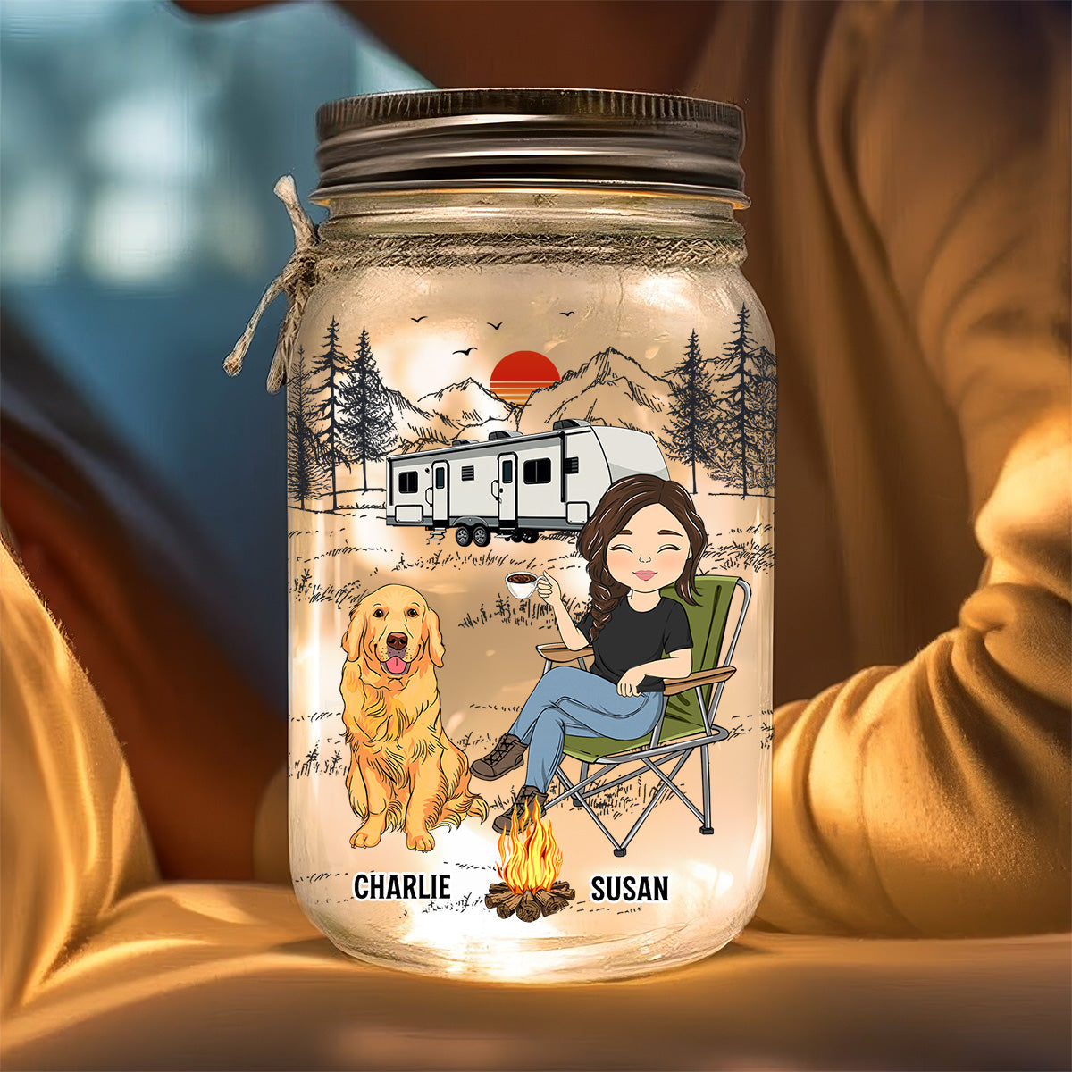 And She Lived Happily Ever After - 16oz Personalized Custom Mason Jar Light for Pet Lovers