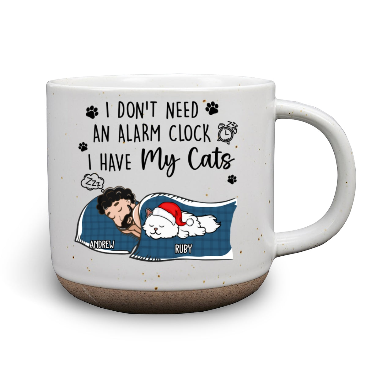 Personalized Custom Ceramic 11oz My Cat Alarm Clock Pottery Mug in Dark Blue or White