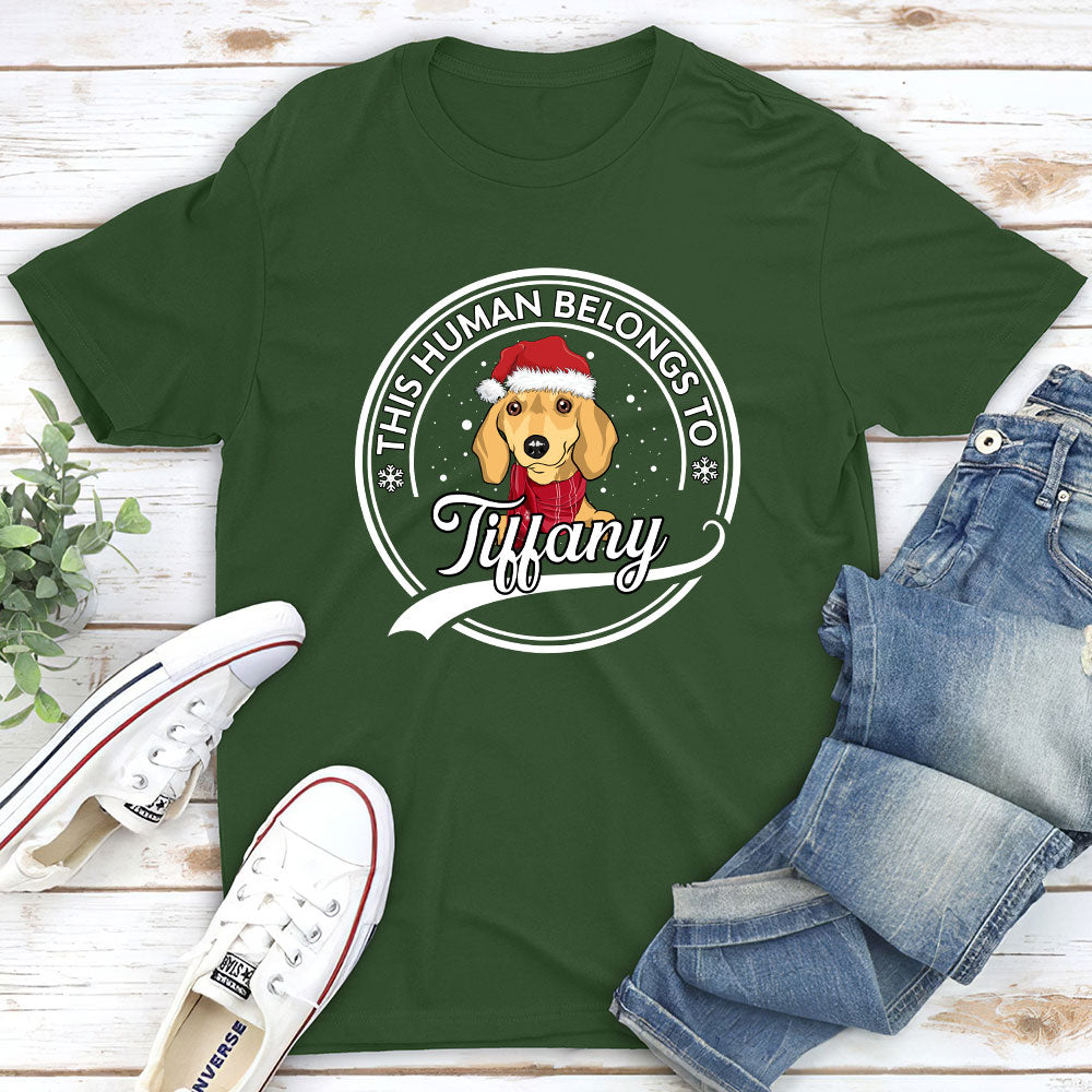 Human Belongs Christmas - Personalized Custom Unisex 5.3 oz T-shirt for Pet Lovers