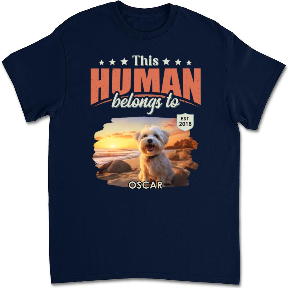 This Human Belongs To Dogs Personalized Custom Unisex 5.3 oz T-Shirt - Ideal Gift for Pet Lovers