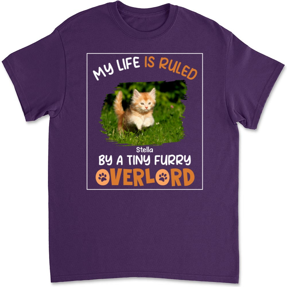 Unique Personalized Custom Unisex T-shirt with 'Ruled By Tiny Furry Overlords' Photo - Ideal for Pet Lovers