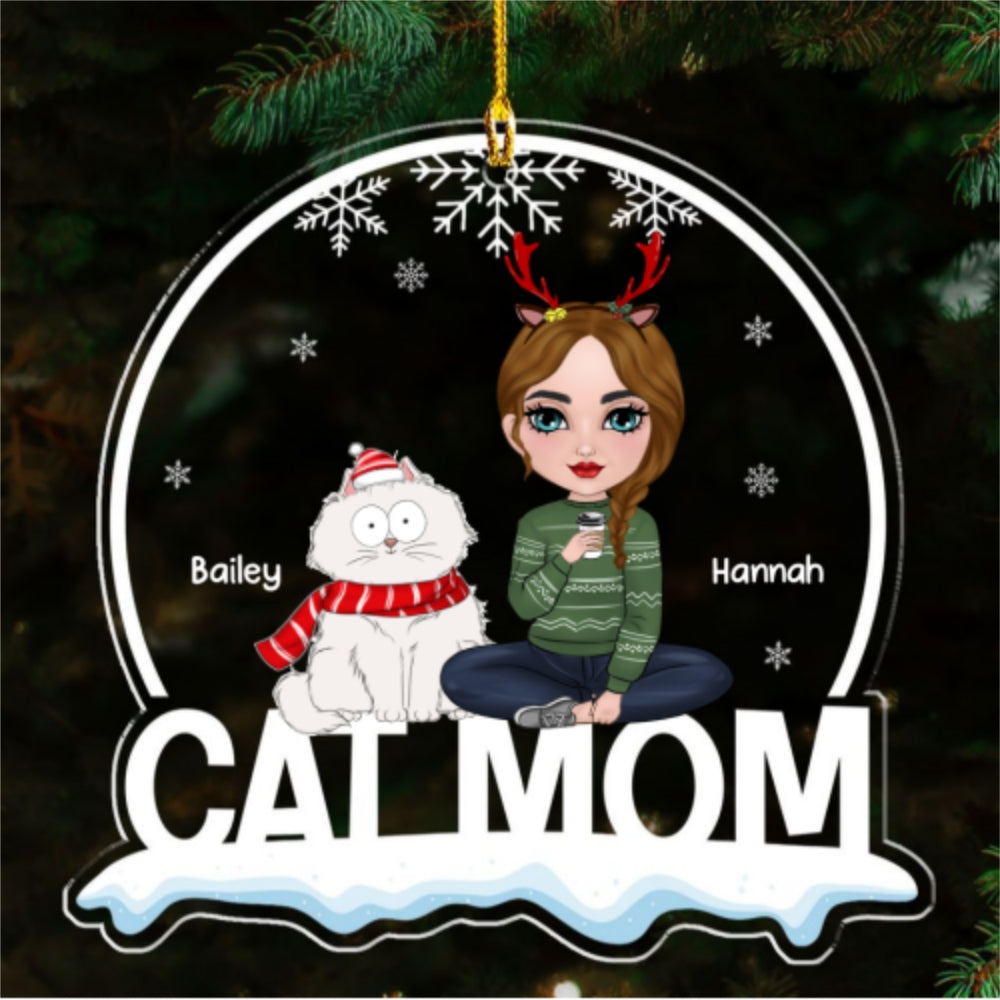 Adorable Funny Cat Mom Personalized Custom Acrylic Ornament for Memorable Keepsakes