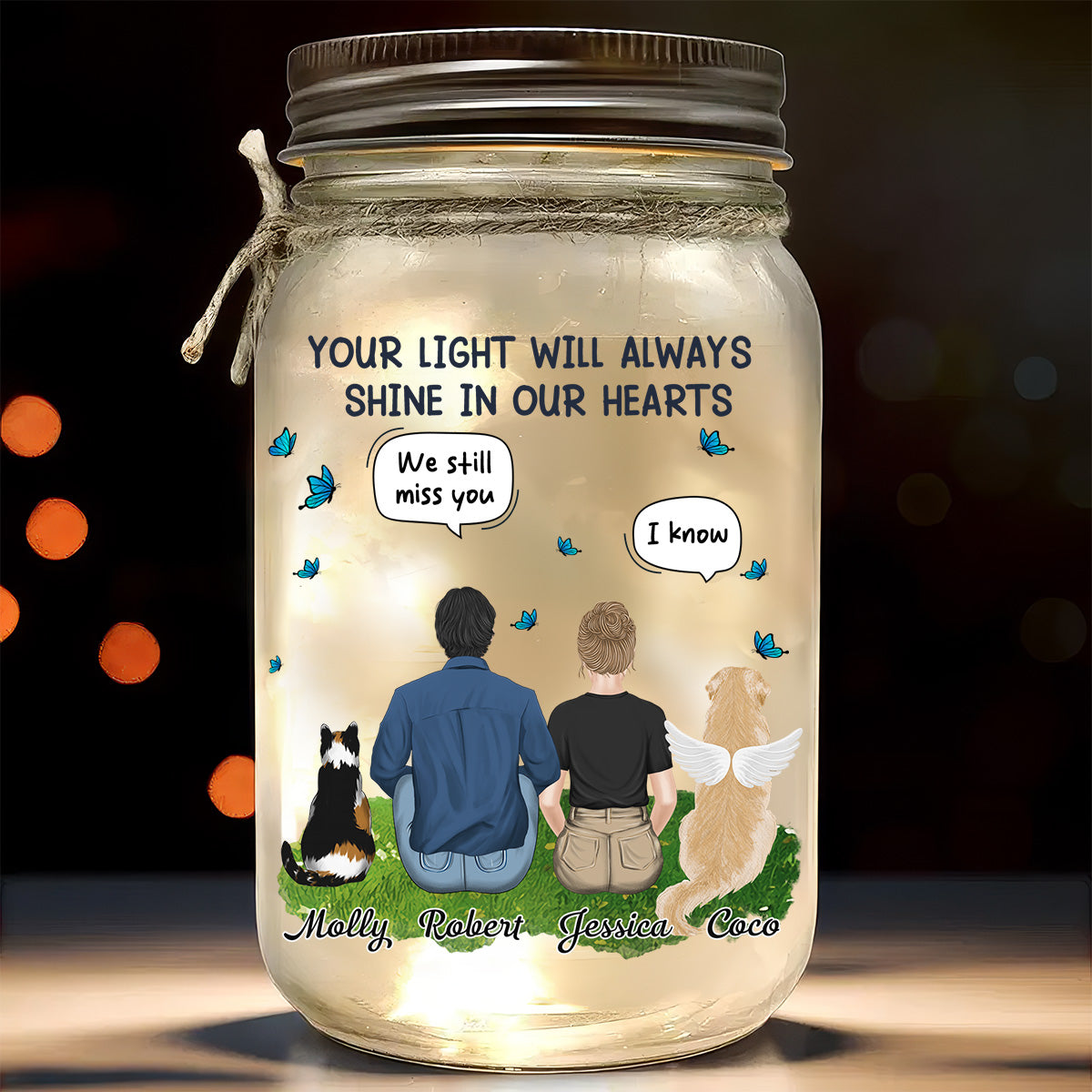 Your Light Will Always Shine In Our Hearts - 16oz Personalized Custom Mason Jar Light for Pet Lovers
