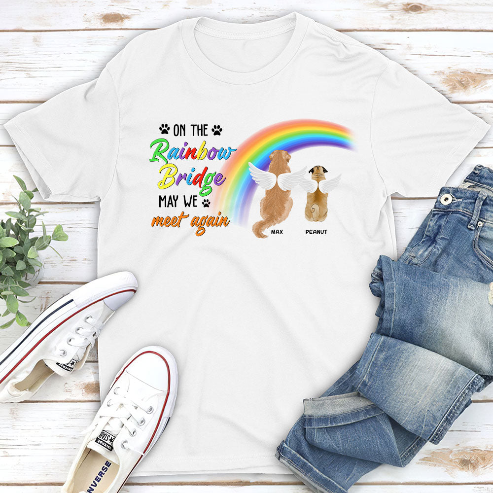On The Rainbow Bridge - Customizable Unisex 5.3 oz Personalized T-shirt for Pet Lovers