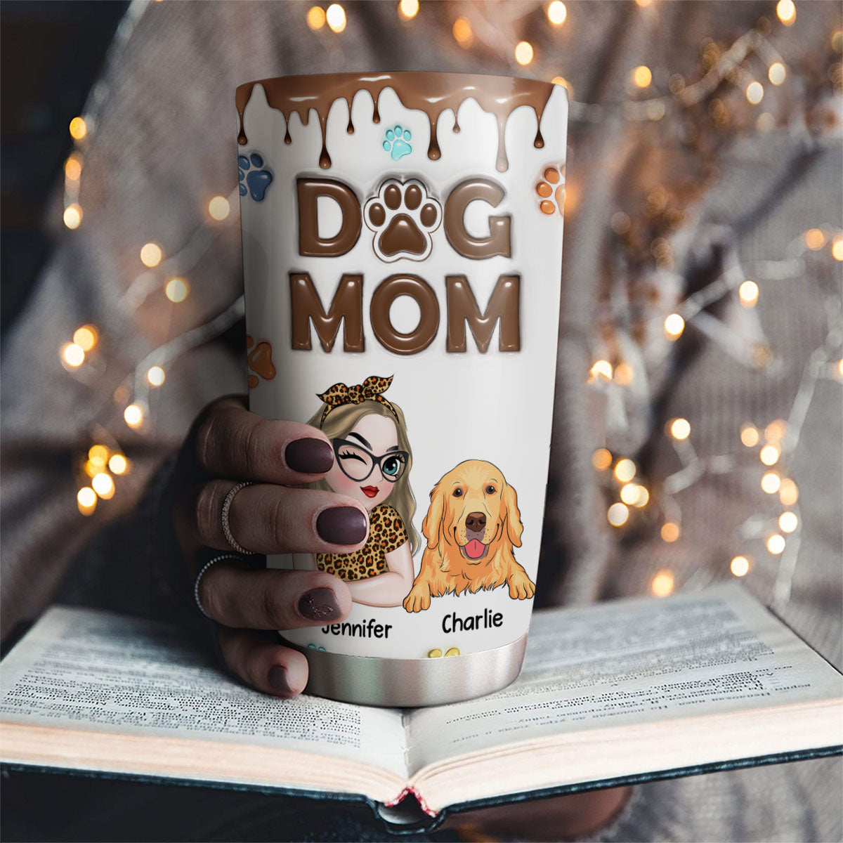 Adorable Dog Mom - Customizable 3D Inflated Effect 20oz Stainless Steel Tumbler