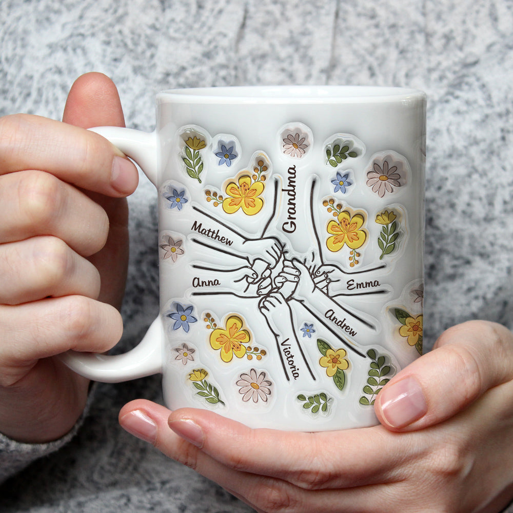 Personalized Custom 3D Inflated Effect Ceramic Mug for All Beverages - Hand In Hand, Also Heart In Heart