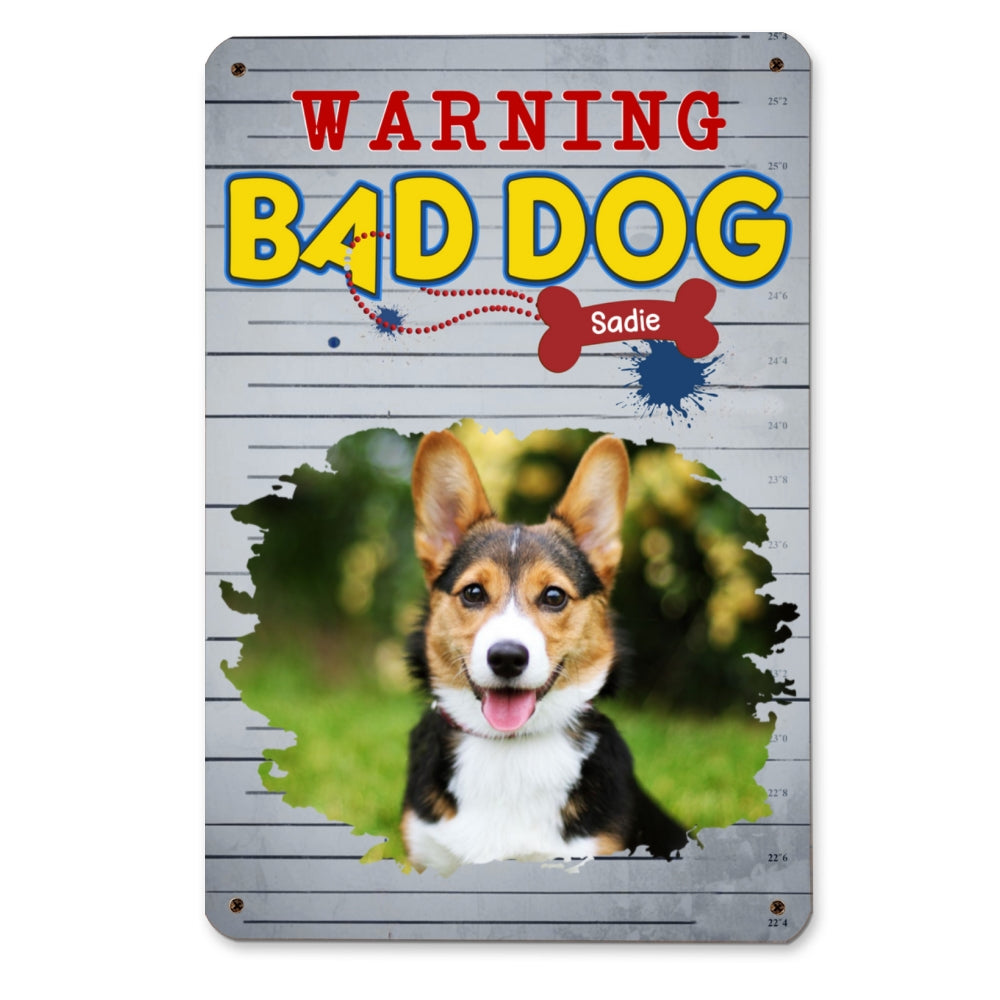 Personalized Custom Metal Warning Bad Dog Photo Sign - Rusty Style, 2 Sizes Available
