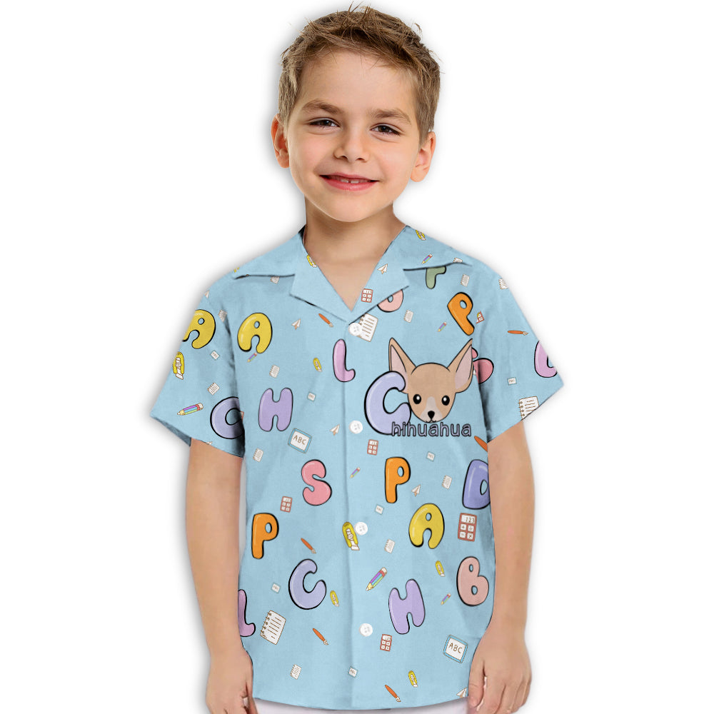Adorable Chihuahua & Alphabet Print - Kids' Button - up Shirt