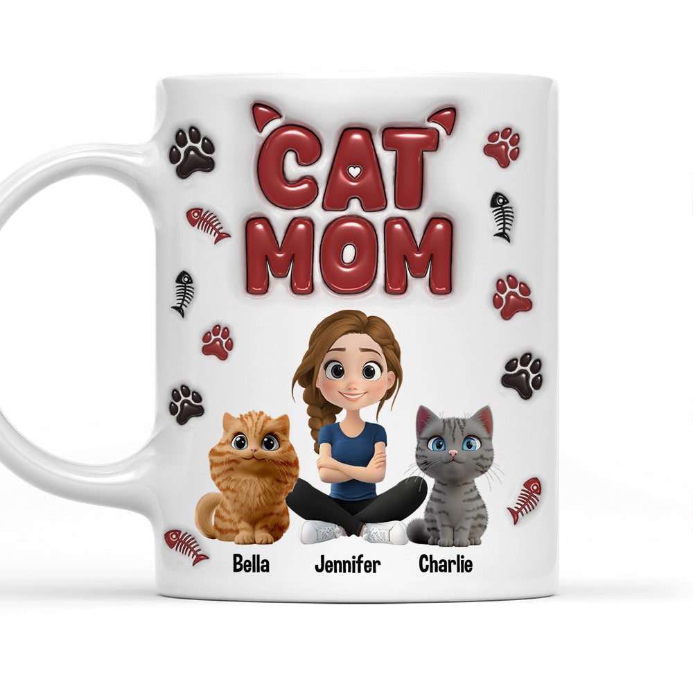 Charming Lovely Cat Mama Personalized Custom 3D Inflated Effect 11oz/15oz Ceramic Mug