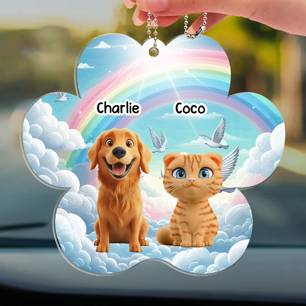 A Piece Of My Heart Is At The Rainbow Bridge - Customizable Personalized Acrylic Car Ornament for Unique Interior Decor