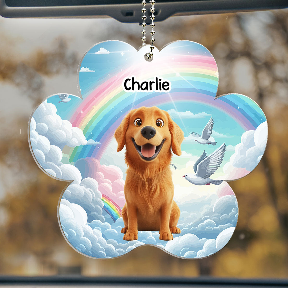 A Piece Of My Heart Is At The Rainbow Bridge - Customizable Personalized Acrylic Car Ornament for Unique Interior Decor