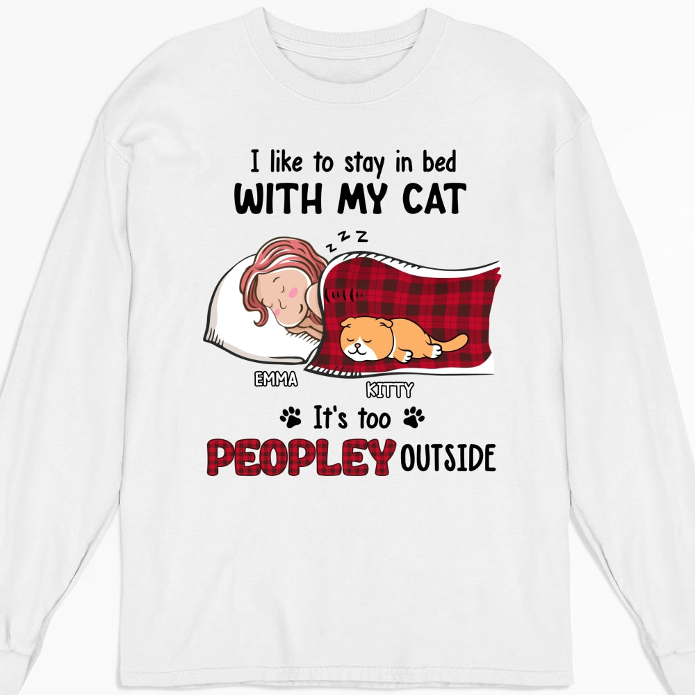 Like To Stay In Bed Cat - Personalized Custom Long Sleeve Unisex T-shirt for Pet Lovers