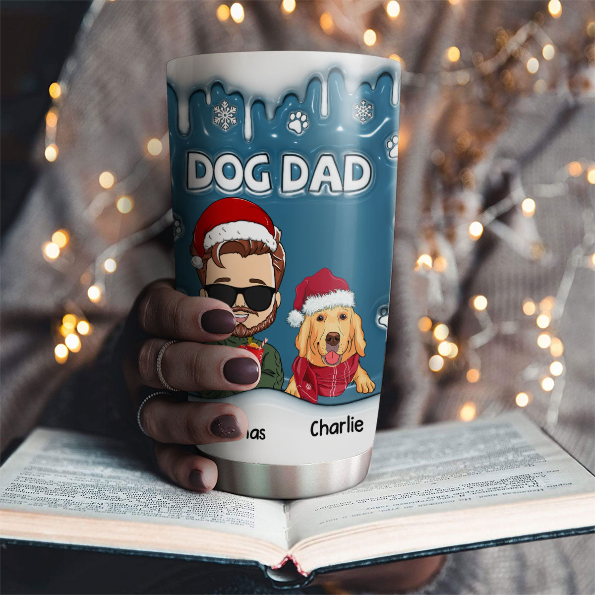 Christmas Dad Of Dogs - Personalized Custom 3D Inflated Effect 20oz Stainless Steel Tumbler with Long-lasting Temperature Insulation