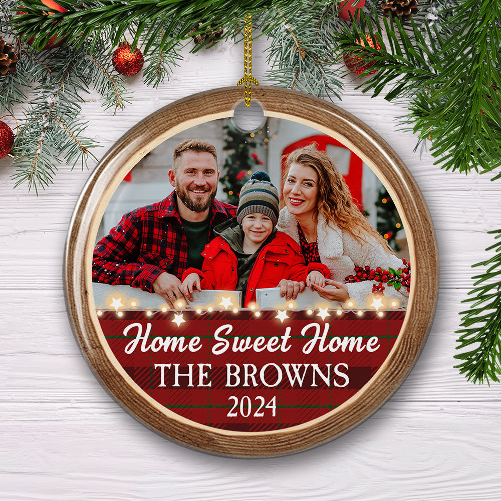 Personalized Custom Glossy Circle Ceramic Christmas Ornament - Home Sweet Home Design