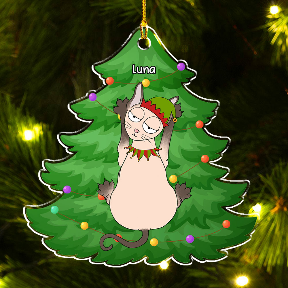 Meowy Scratching - Customizable Personalized Acrylic Christmas Ornament with 4' Diameter and 0.2' Thickness