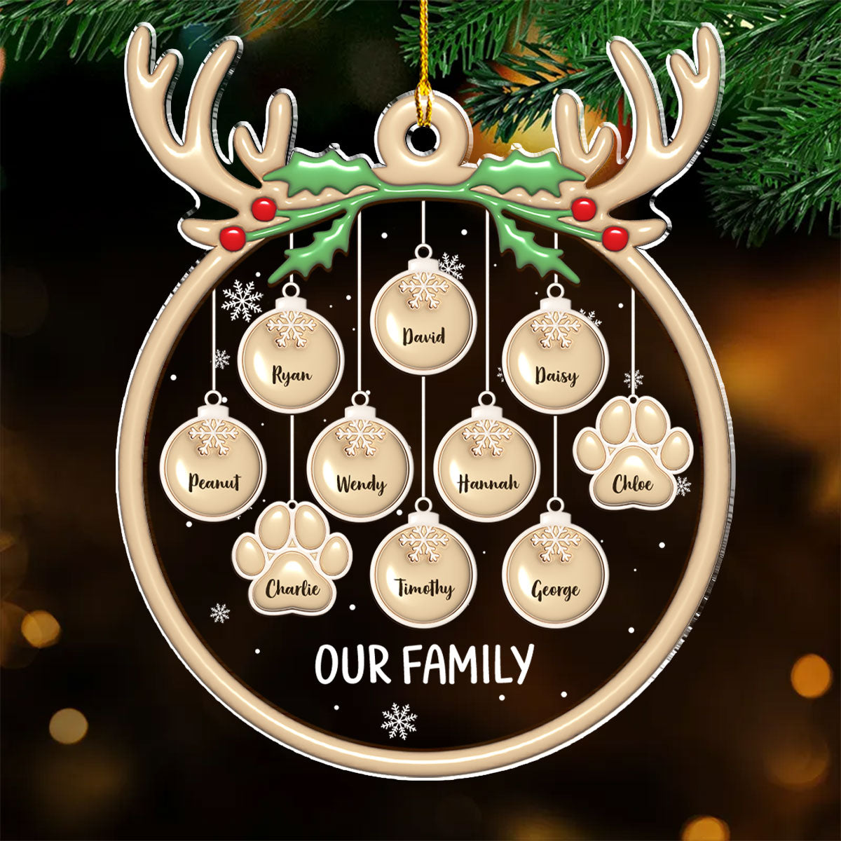 Unique Personalized Custom 3D Inflated Effect Paw Charm Acrylic Christmas Ornament
