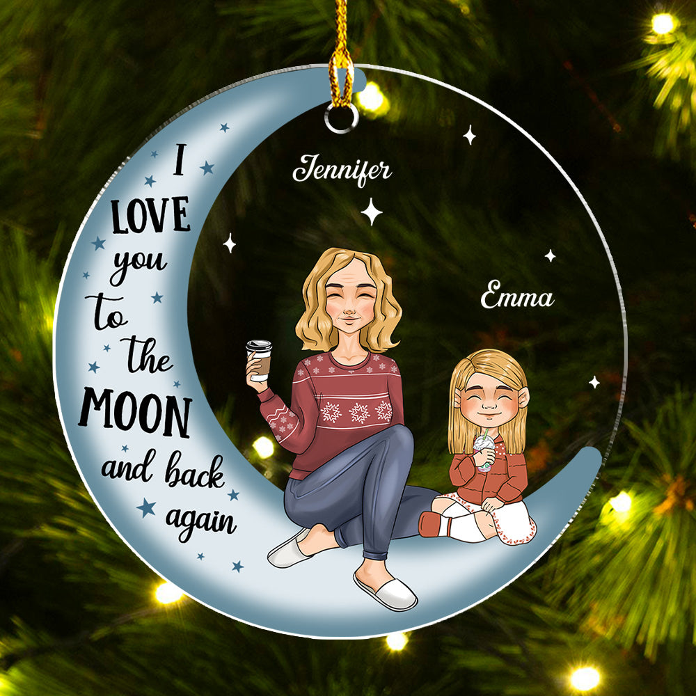 Grandma & Grandkid On Moon - Unique Personalized Custom Acrylic Christmas Ornament