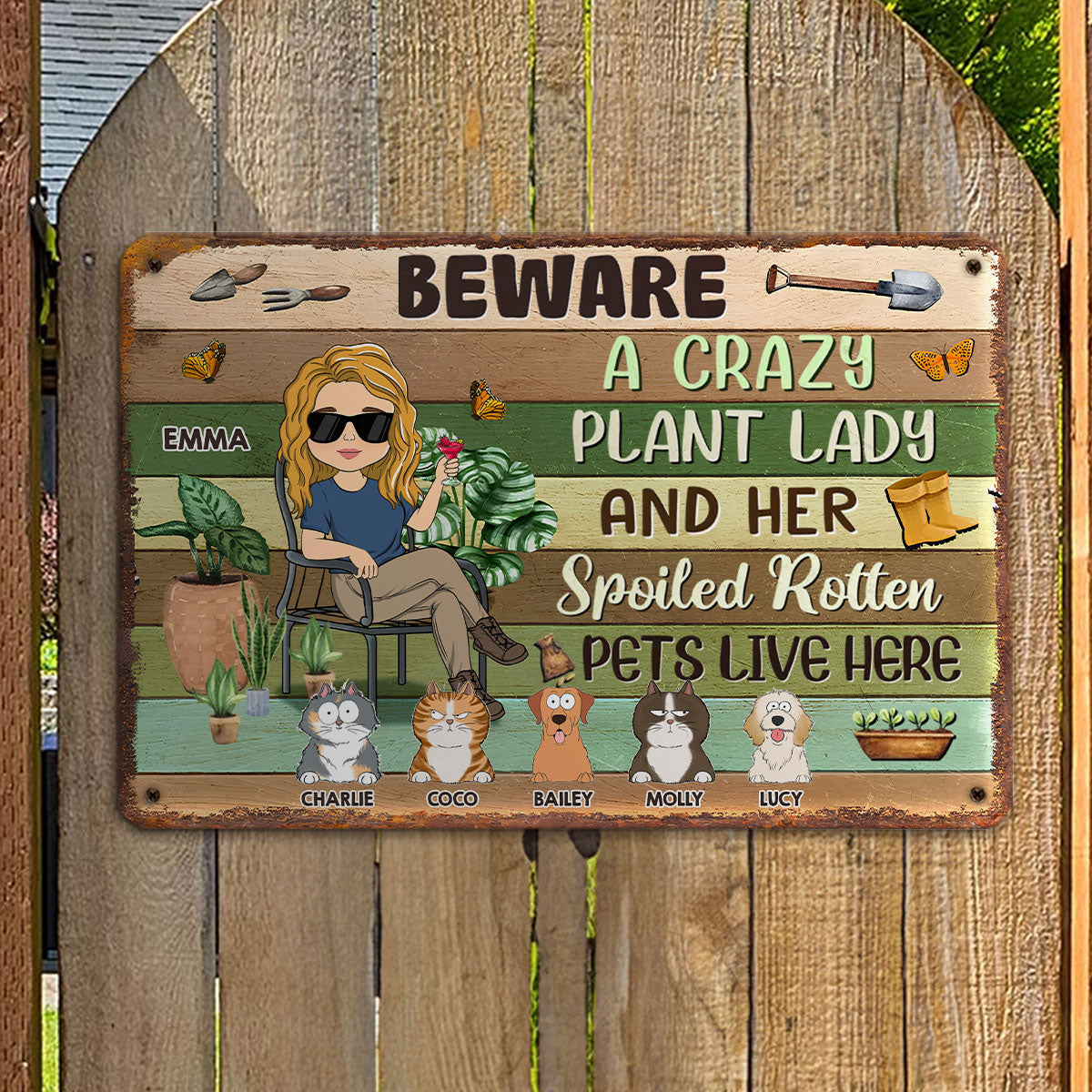 Unique Personalized Custom Metal Sign for Crazy Plant Ladies and Their Pets