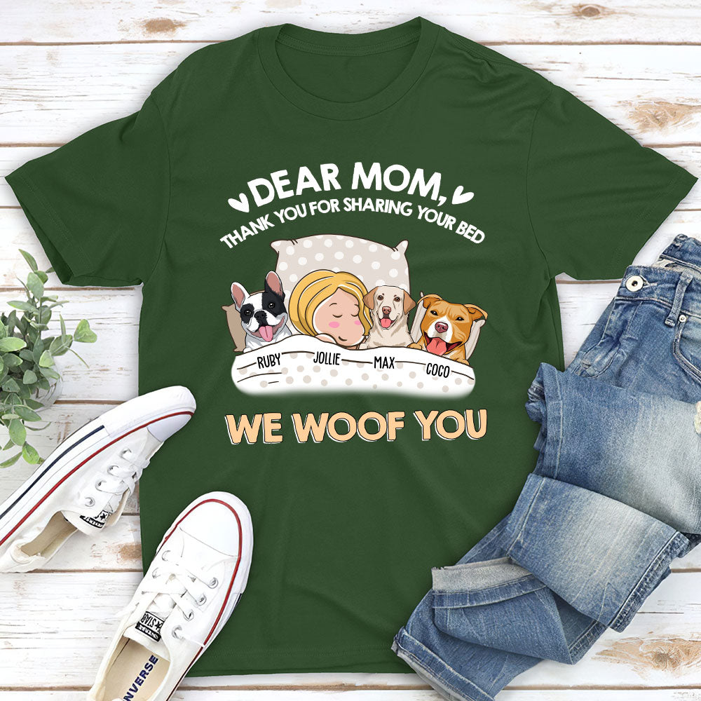 Thank You For Sharing Your Bed - Personalized Custom Unisex 5.3 oz T-shirt for Pet Lovers