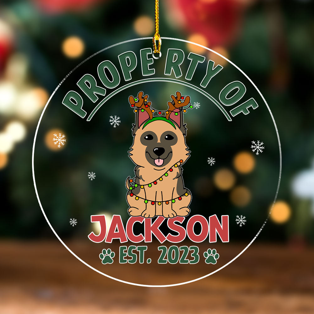 Personalized Custom Acrylic Christmas Ornament - Property Of Simple Dog