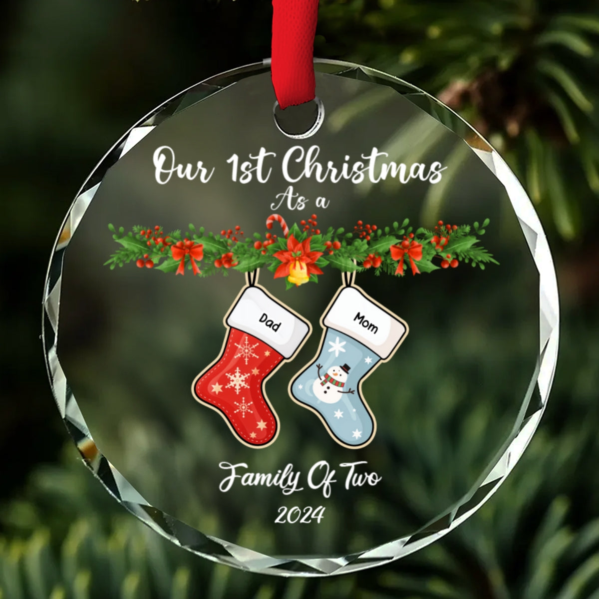 Personalized Custom Family Stocking Glass Ornament - 8mm Thick, 3.07 Inches Tall