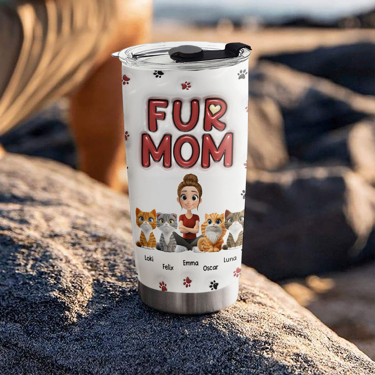 Stylish Personalized Custom 3D Inflated Effect Tumbler for Lovely Fur Moms - High - Quality 20oz Stainless Steel