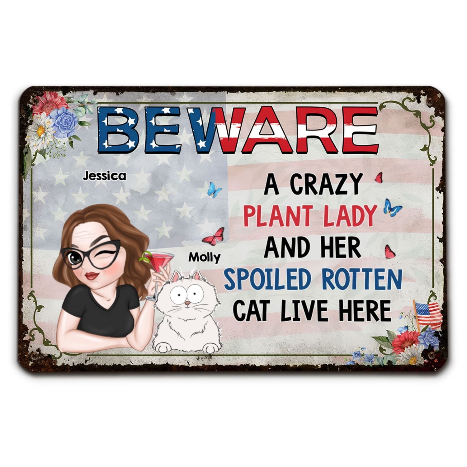 A Crazy Plant Lady And Her Cats - Stunning Personalized Custom Metal Sign for Home and Office