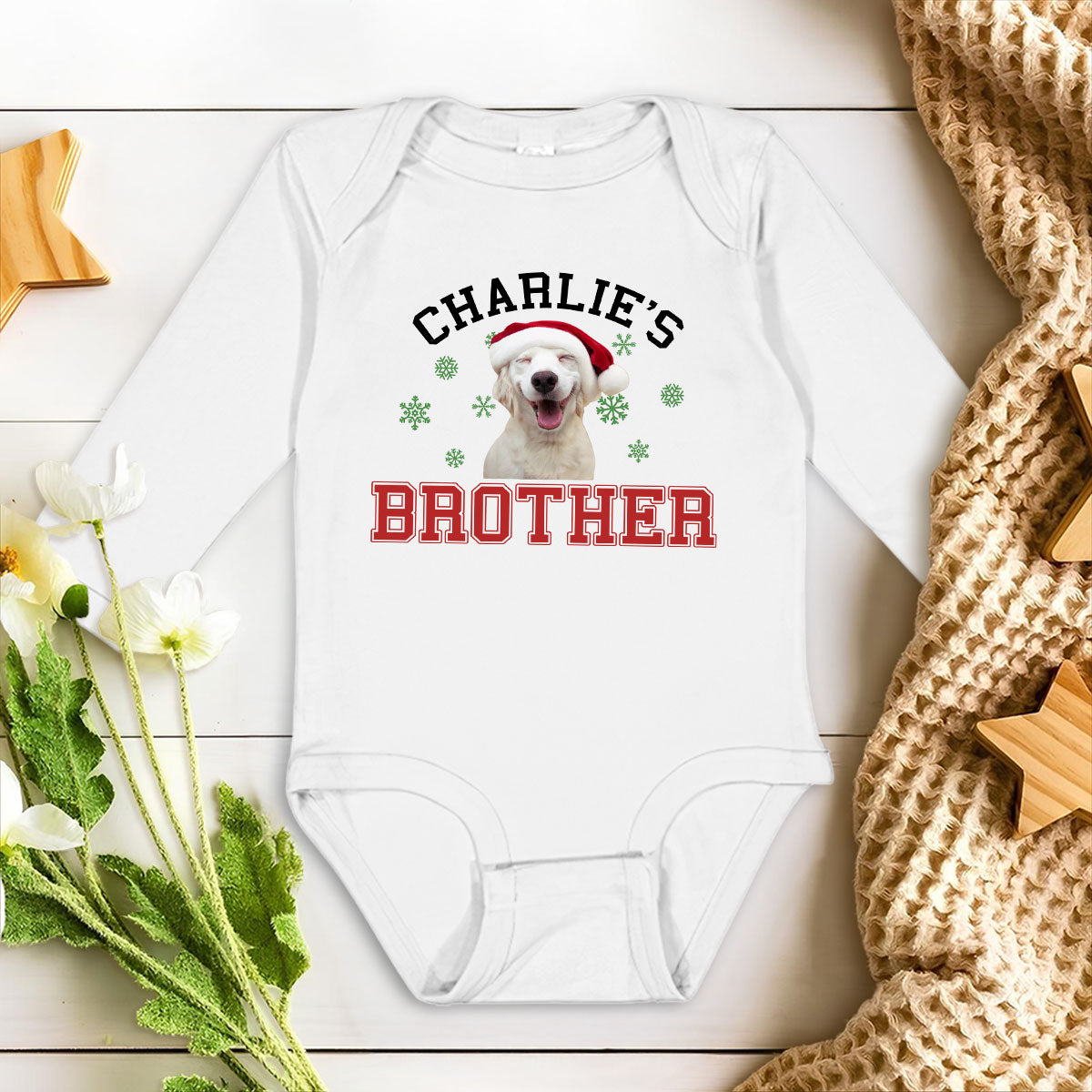 Personalized Custom Long Sleeve Baby Onesie for Baby Dog Brother and Sister Photos