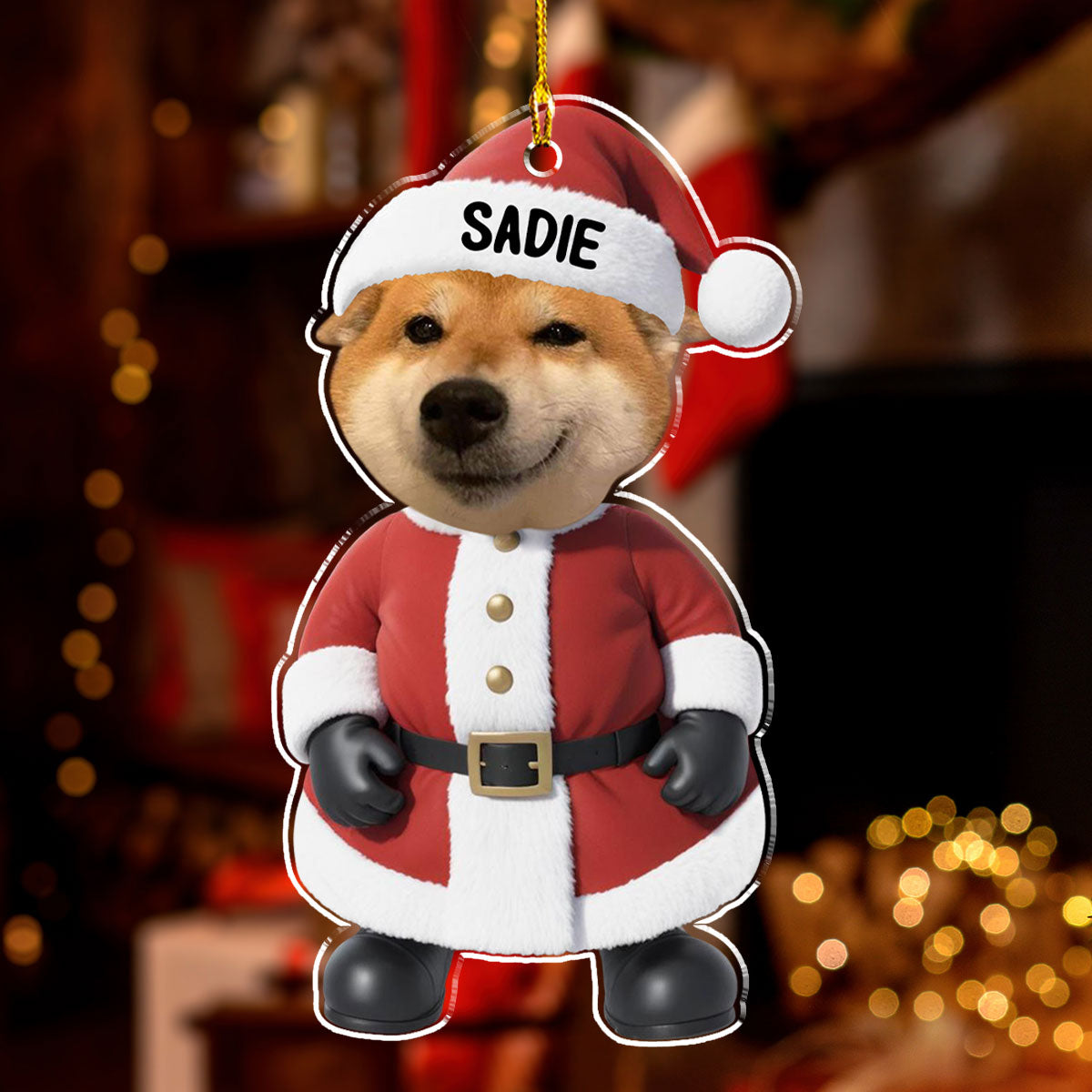 Adorable Personalized Custom Acrylic Santa Dog Christmas Ornament