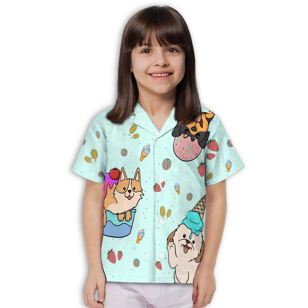 Adorable Dog And Ice Cream 3 Kids' Button-up Shirt for Special Occasions