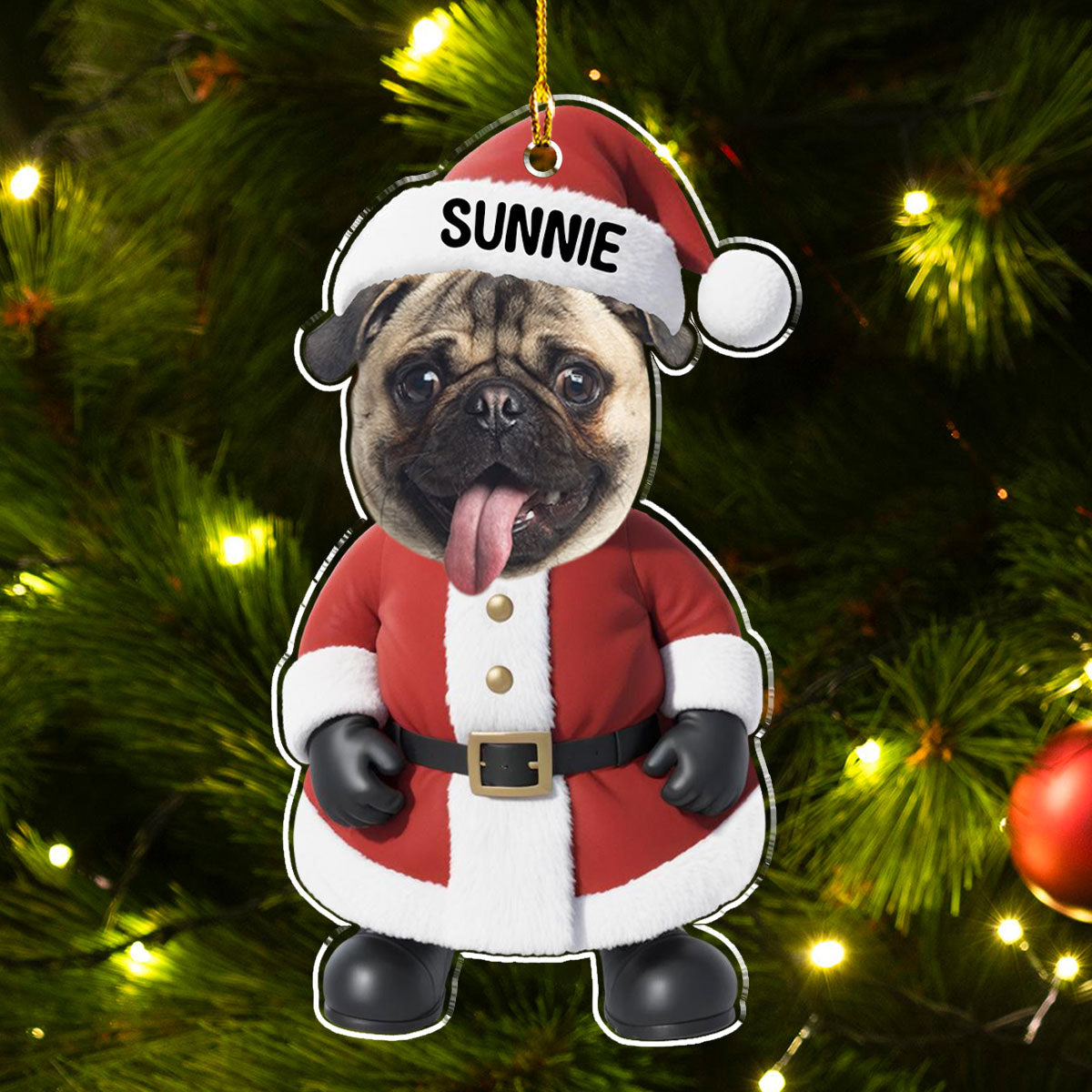 Adorable Personalized Custom Acrylic Santa Dog Christmas Ornament