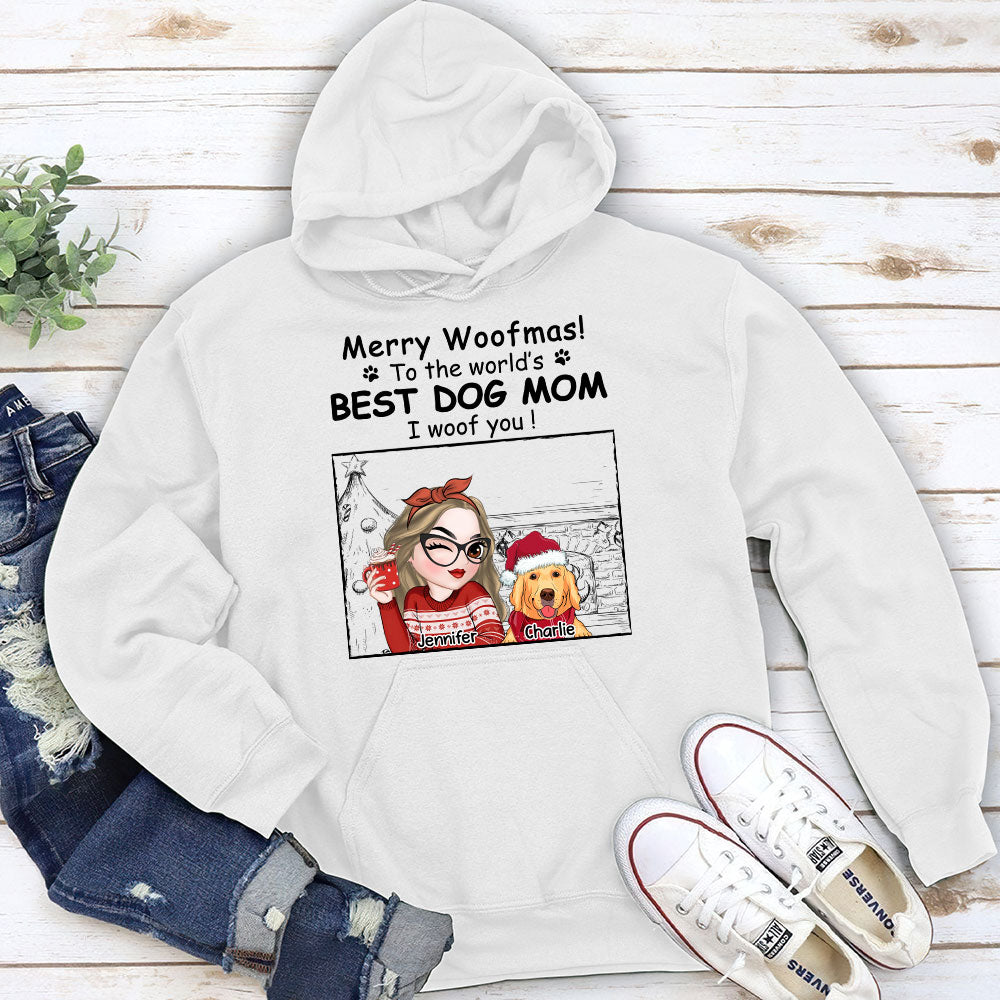 Best Dog Mom Christmas - Customizable Personalized Unisex 8.0 oz Christmas Hoodie for Pet Lovers