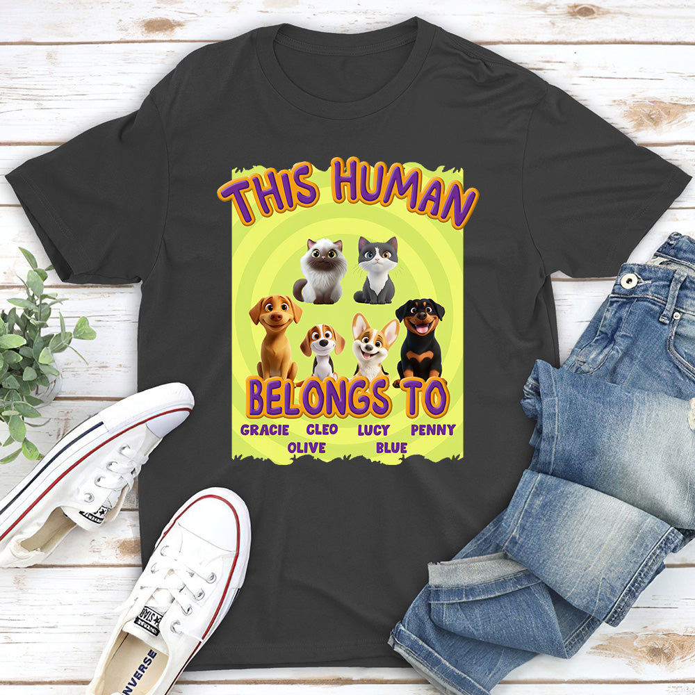 This Human Belongs To Our Pet Cartoon - Personalized Custom Unisex 5.3 oz T-shirt for Pet Lovers