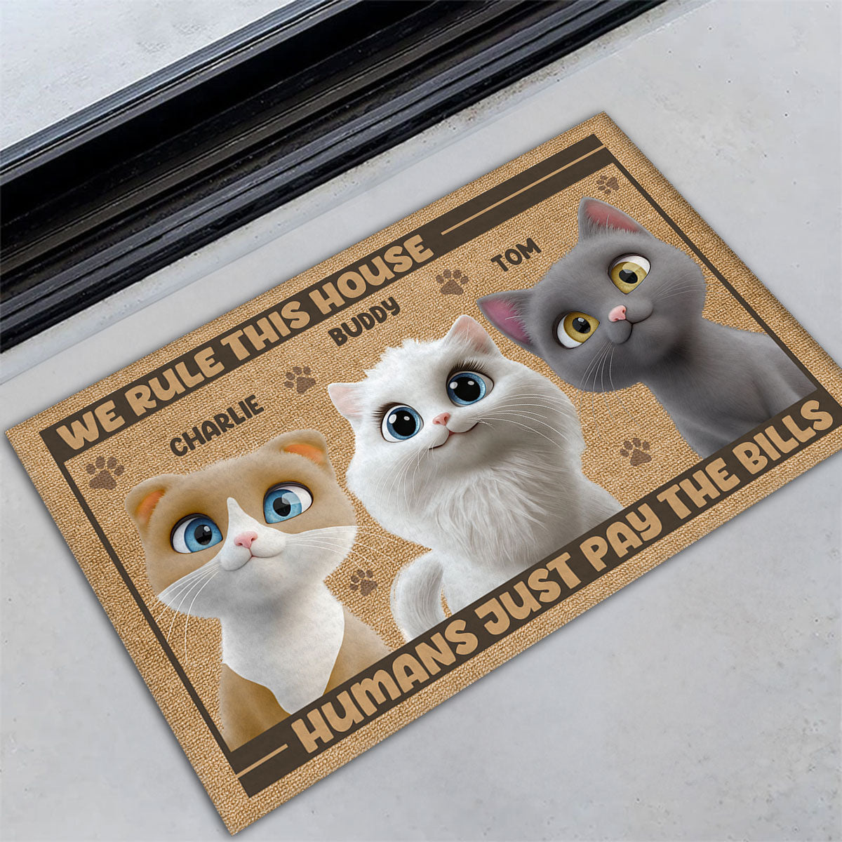 Our House Our Rule - Personalized Custom Pet Doormat with Cat or Dog Picture