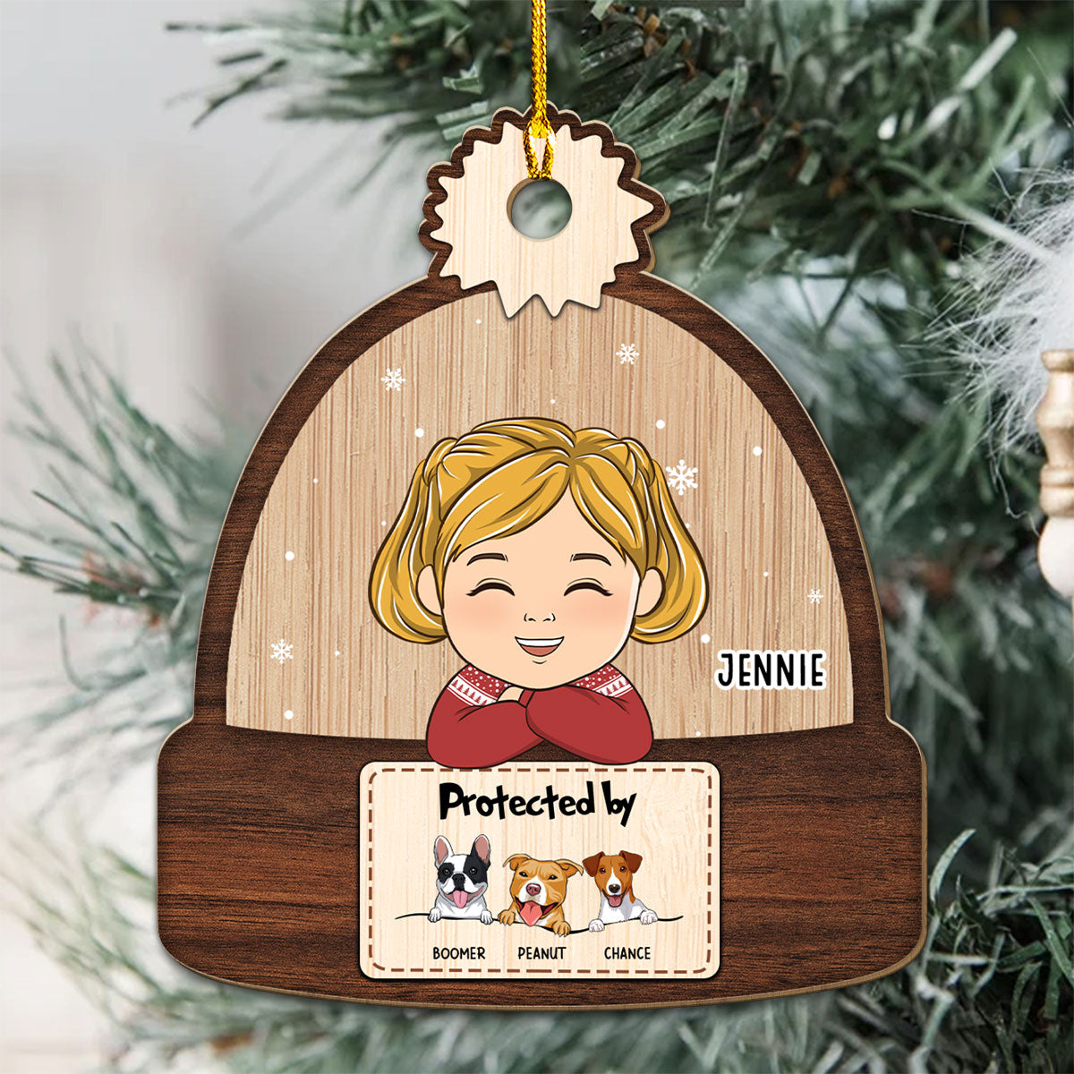 Exclusive Personalized Custom Wood Christmas Ornament - Protected By