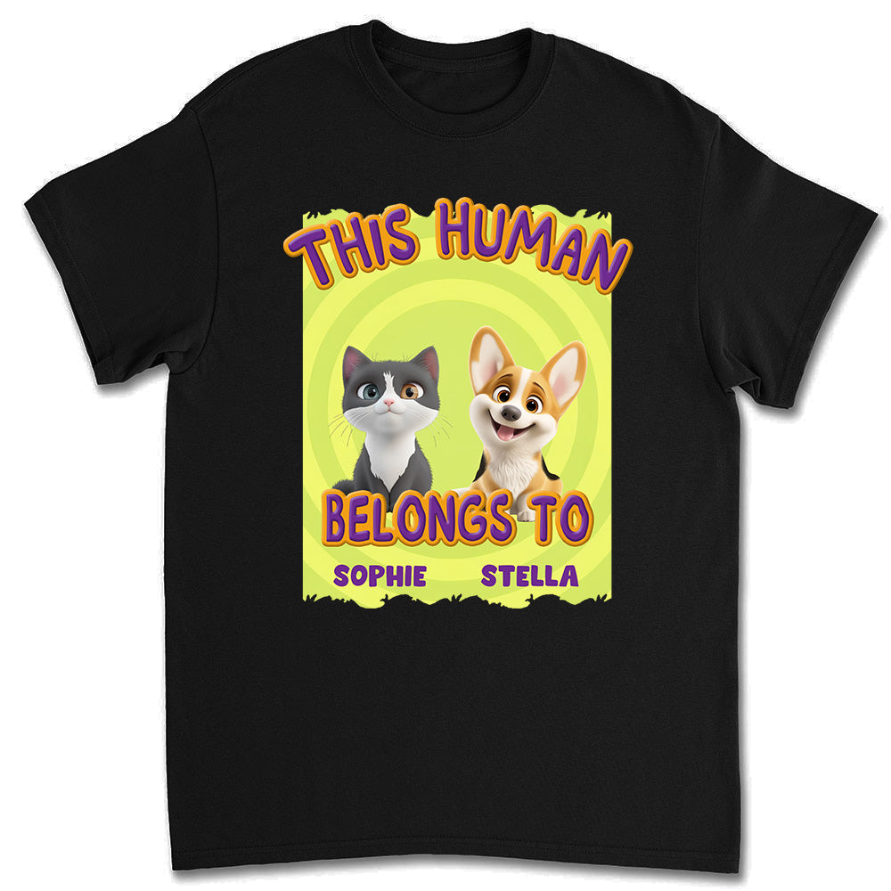 This Human Belongs To Our Pet Cartoon - Personalized Custom Unisex 5.3 oz T-shirt for Pet Lovers