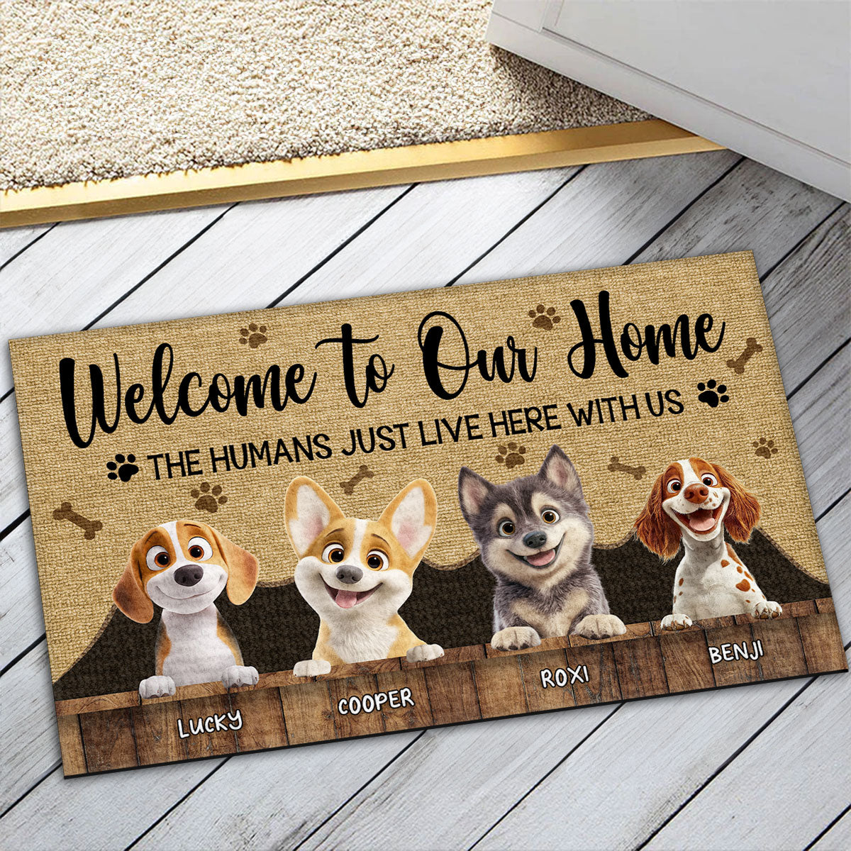 Personalized Custom Humans Just Live Here Doormat for Pet Lovers with Multiple Sizes and High - Quality Printing