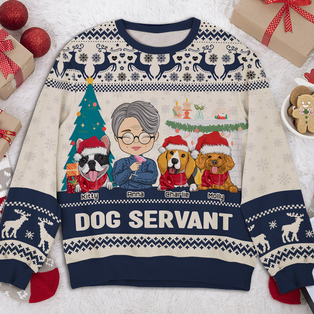 Dog Servant Pawlidays - Customizable All-Over-Print Unisex Sweatshirt for Dog Lovers