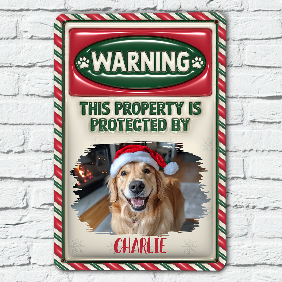 Personalized Custom 3D Inflated Effect Metal Sign for Christmas - Protect Your Property with Style