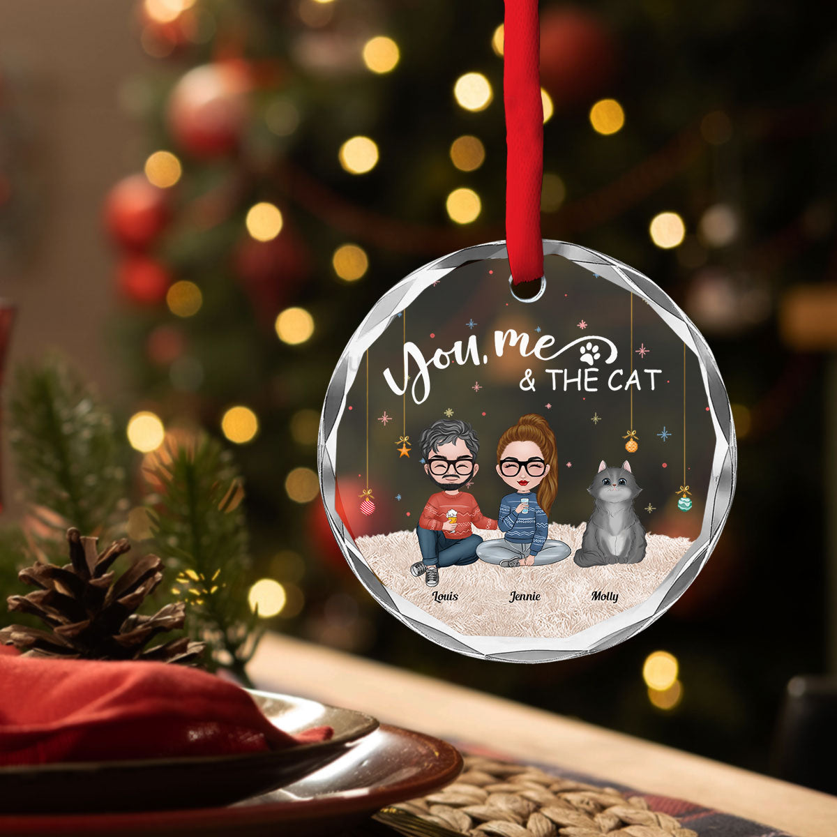You Me And The Pet - Customizable Personalized Clear Glass Ornament for Special Occasions