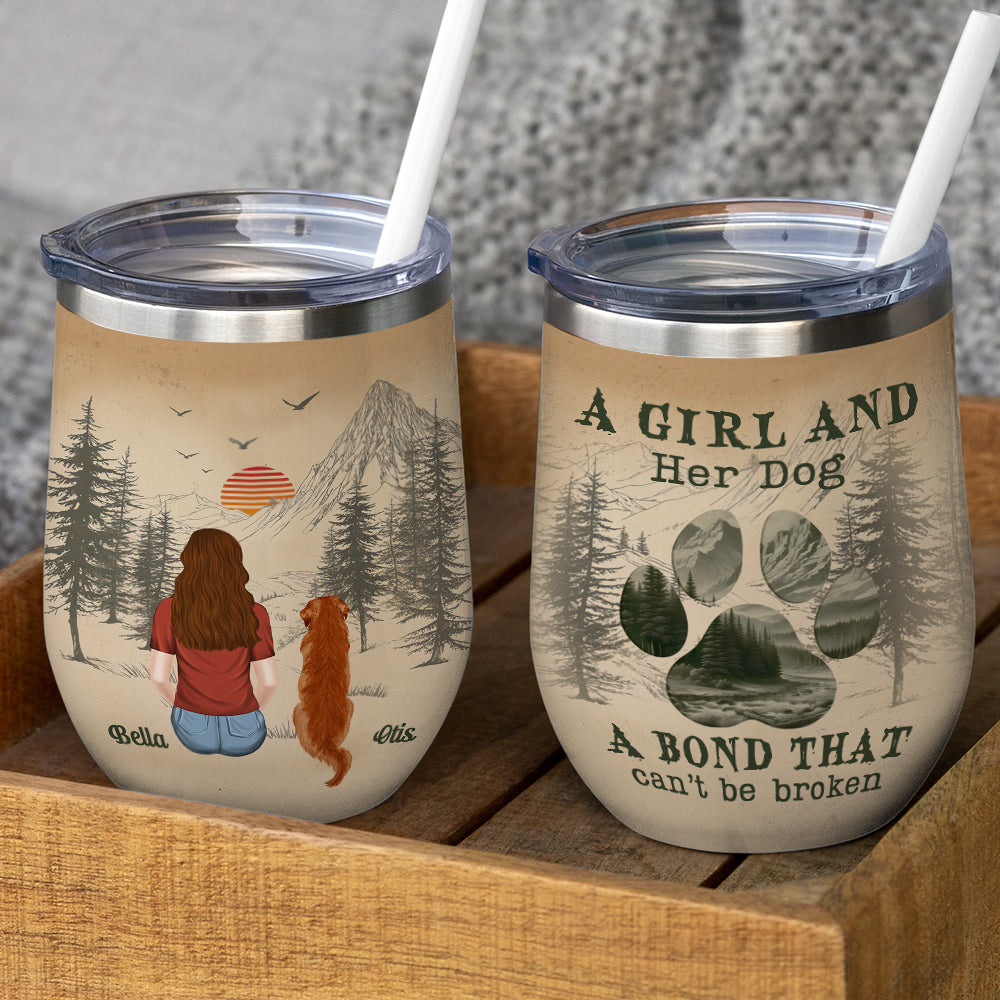 A Girl And Her Dog - Customizable Personalized 12oz Wine Tumbler for Any Occasion
