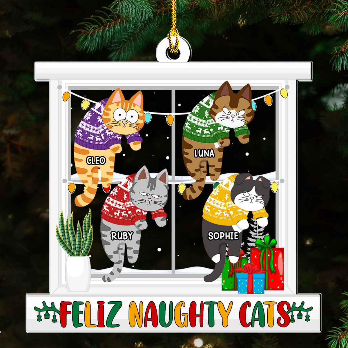 Meowy Christmas - Customizable Personalized Acrylic Christmas Ornament (4' Diameter, 0.2' Thickness)