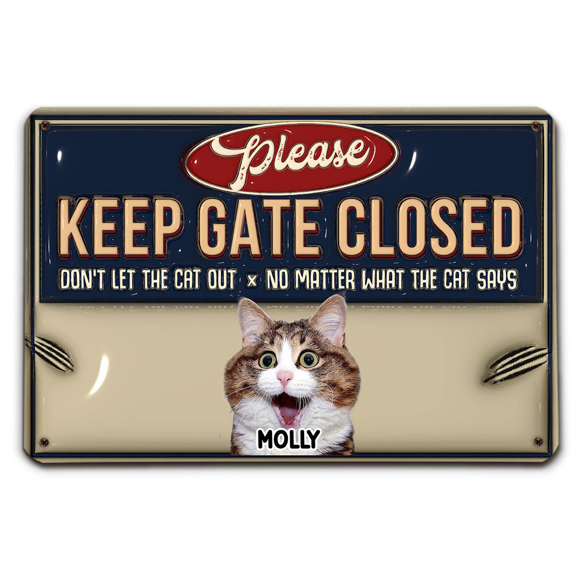 Exclusive Personalized Custom 3D Inflated Effect Metal Sign - Do Not Let The Cats Out Photo