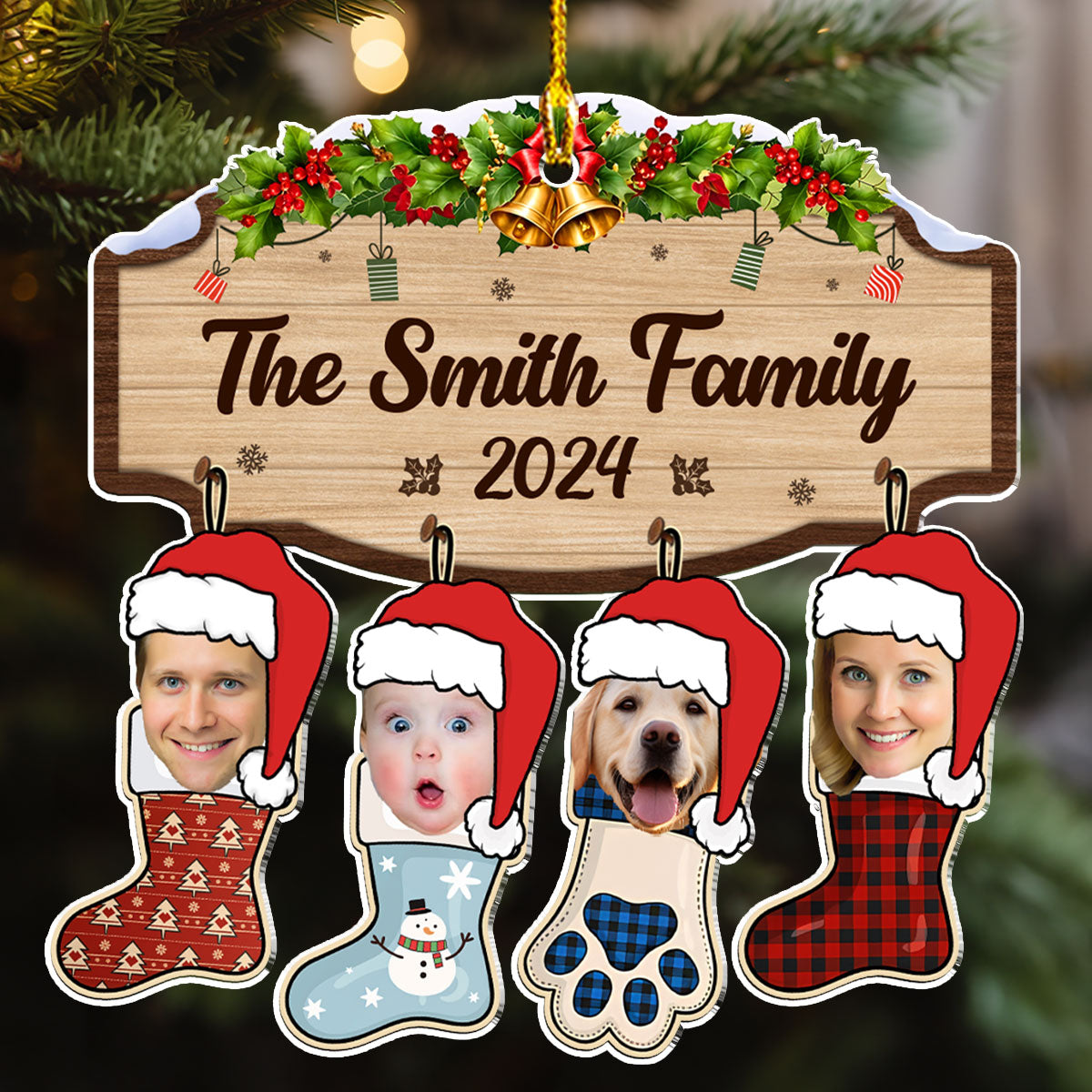Funny Personalized Custom Acrylic Family Stockings Ornament for Christmas and Pet Lovers