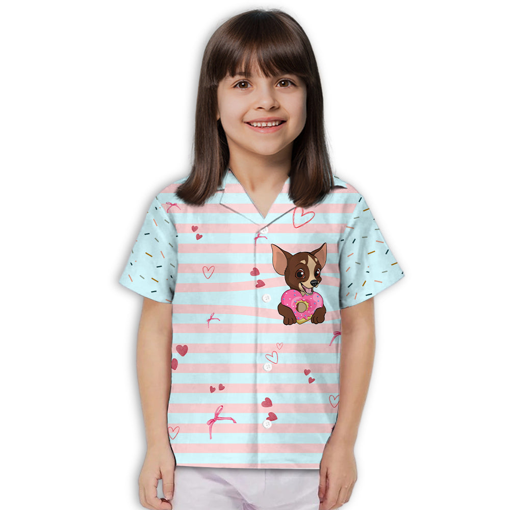Adorable Chihuahua and Donut Design - Kids' Button - up Shirt