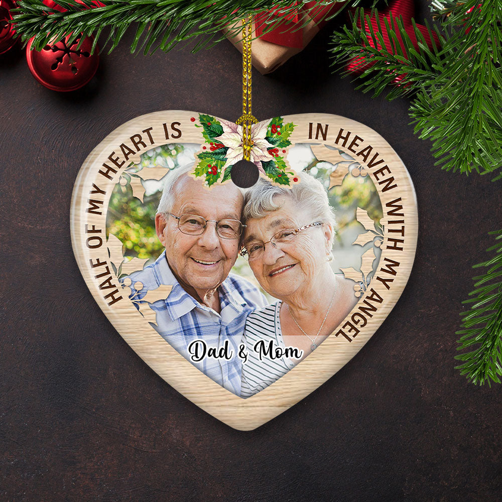 For My Angel - Premium Personalized Custom Heart-shaped White Ceramic Christmas Ornament with Vibrant Dye-sublimation Printing