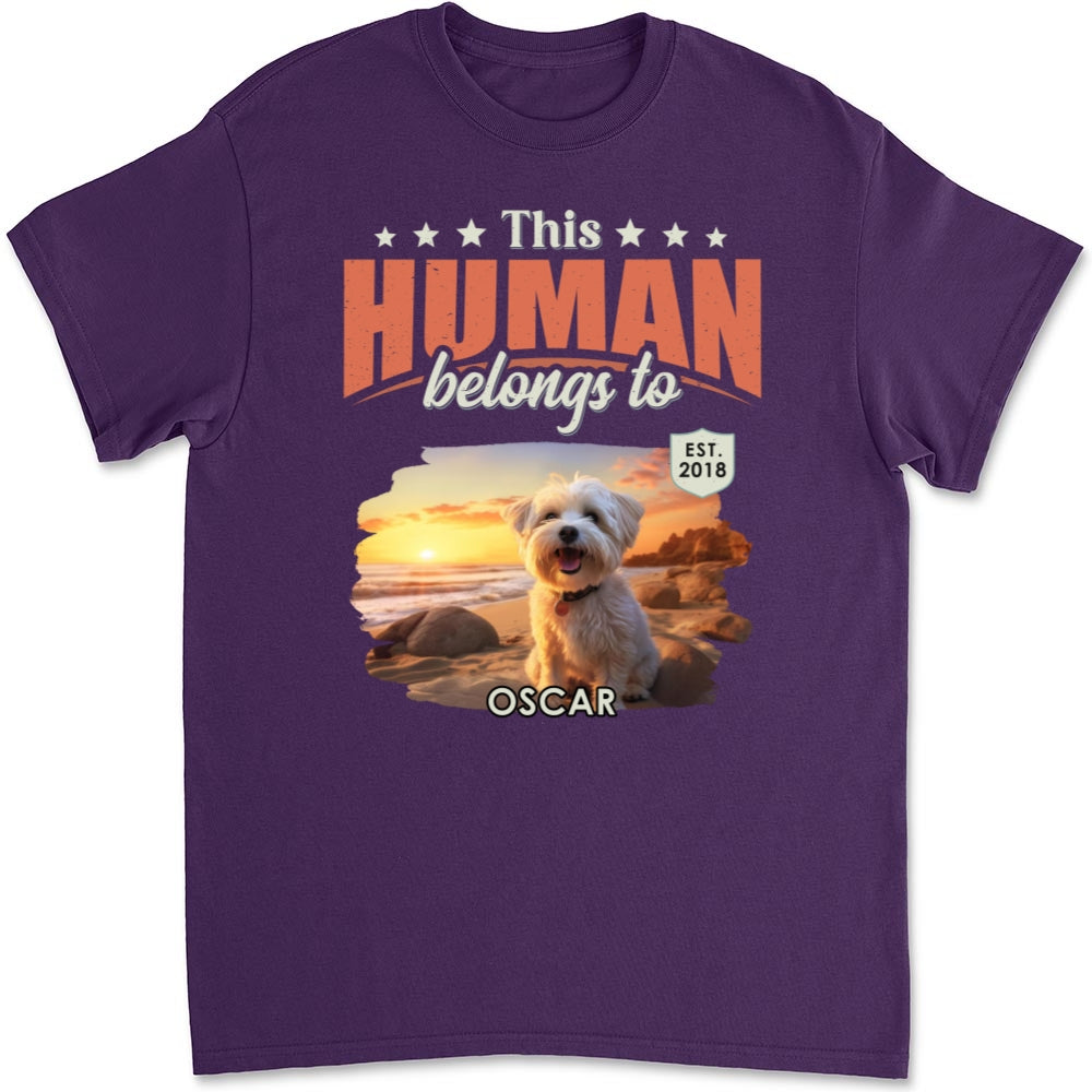 This Human Belongs To Dogs Personalized Custom Unisex 5.3 oz T-Shirt - Ideal Gift for Pet Lovers