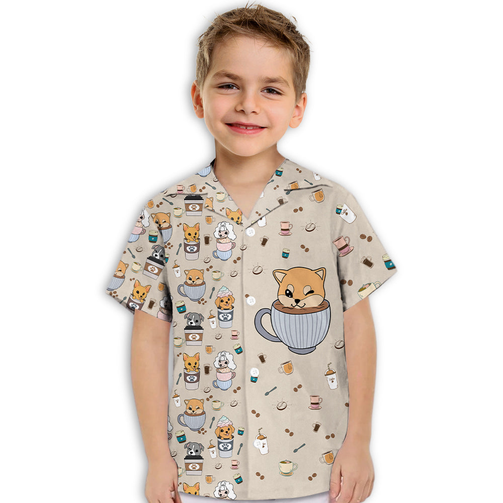 Adorable Dog And Cafe Themed Kids Button-up Shirt