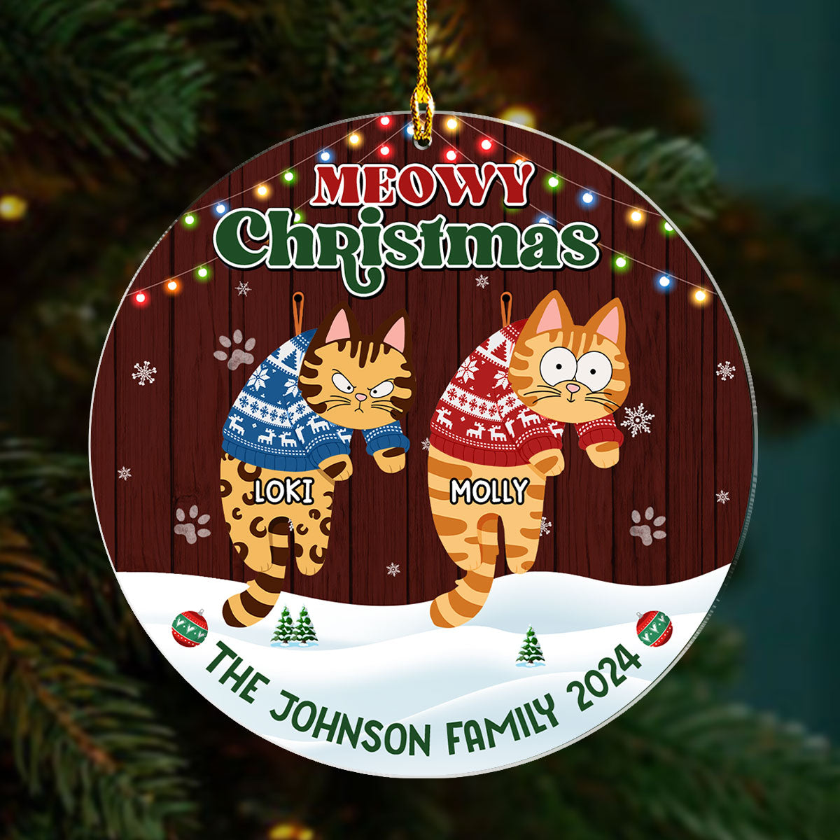 Meowy Christmas 2024 - Exquisitely Personalized Custom Acrylic Ornament for Unforgettable Memories