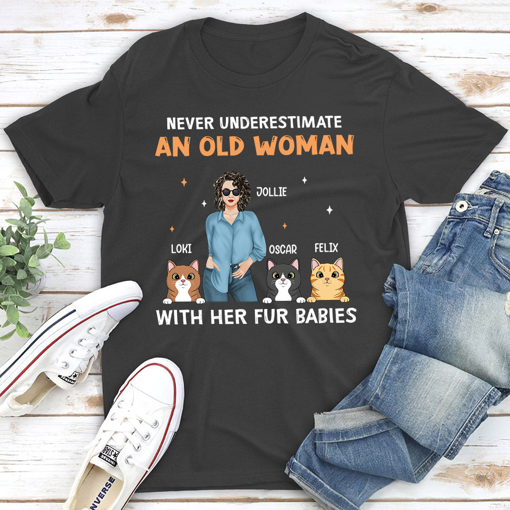 Old Woman With Cat - Personalized Custom Unisex 5.3 oz T-shirt for Pet Lovers